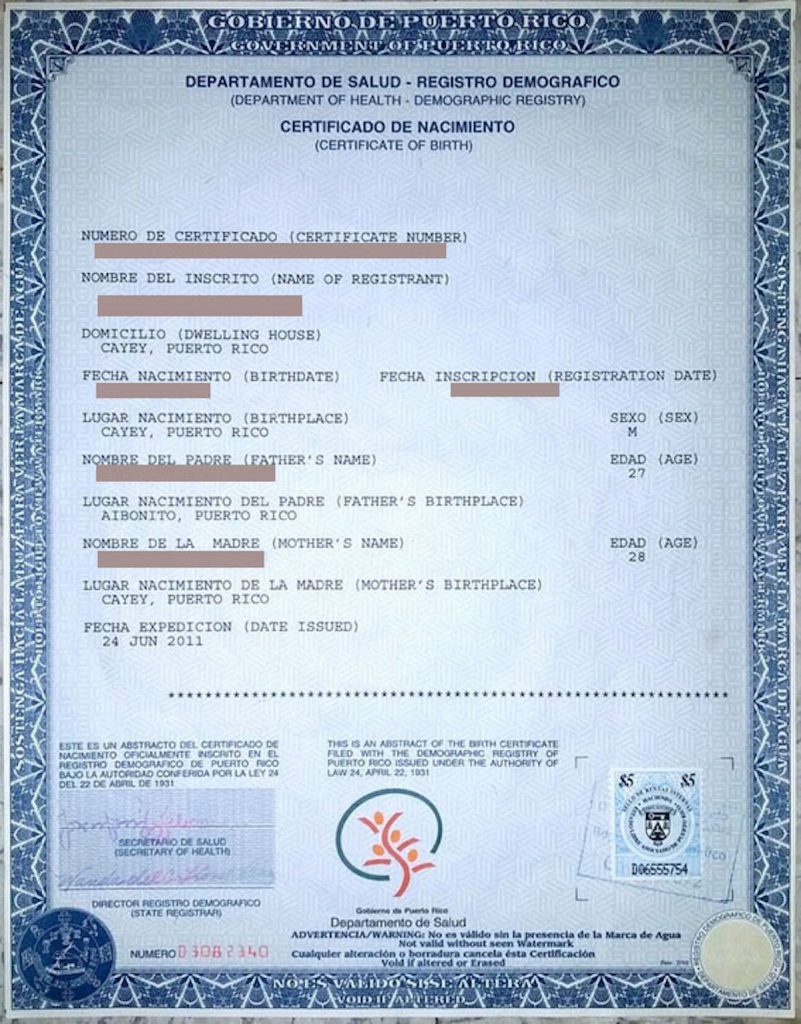 Certificado de nacimiento de Puerto Rico